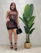Cargar imagen en el visor de la galería, Chocolate Asymmetric Top &amp; Skirt Lace Set

