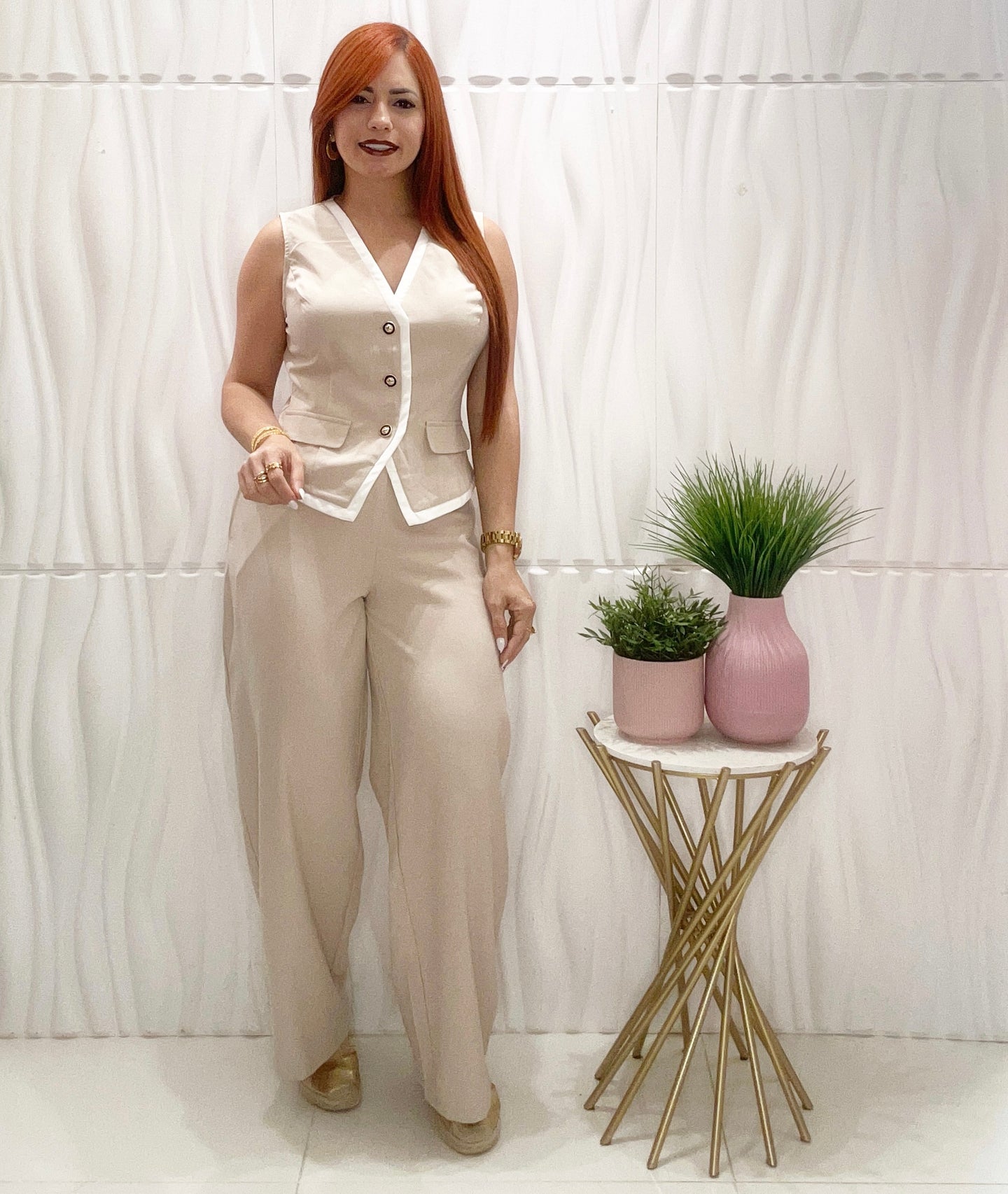 Nude Vest & Pants Set