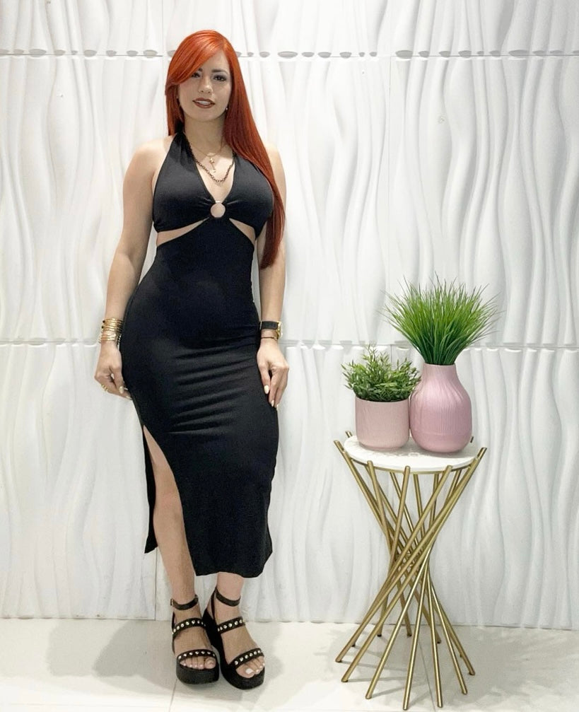 Midi Cut Out Black Dress
