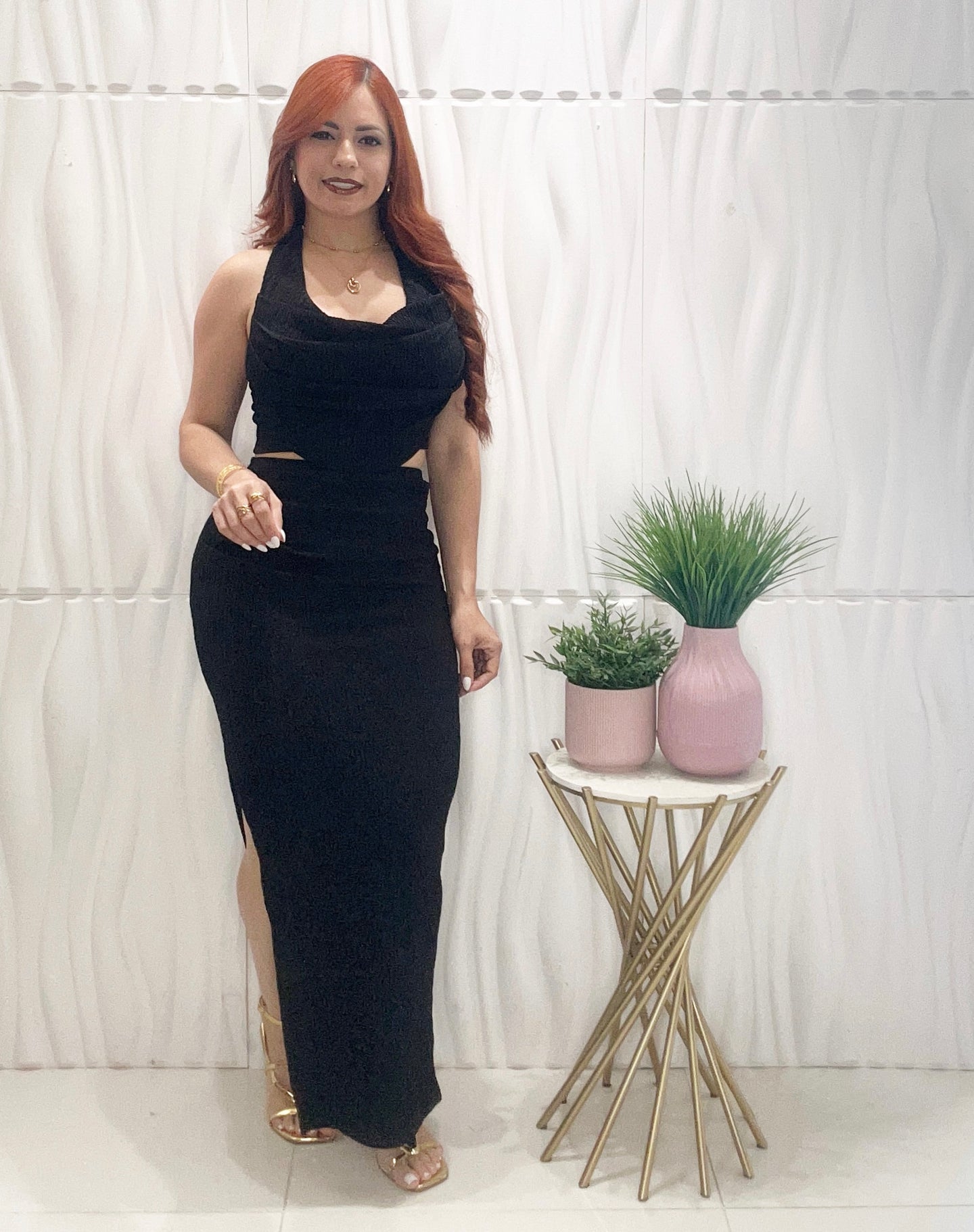 Black Halter Top & Skirt Set
