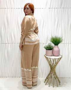 Embroidery Natural Top & Pants Set