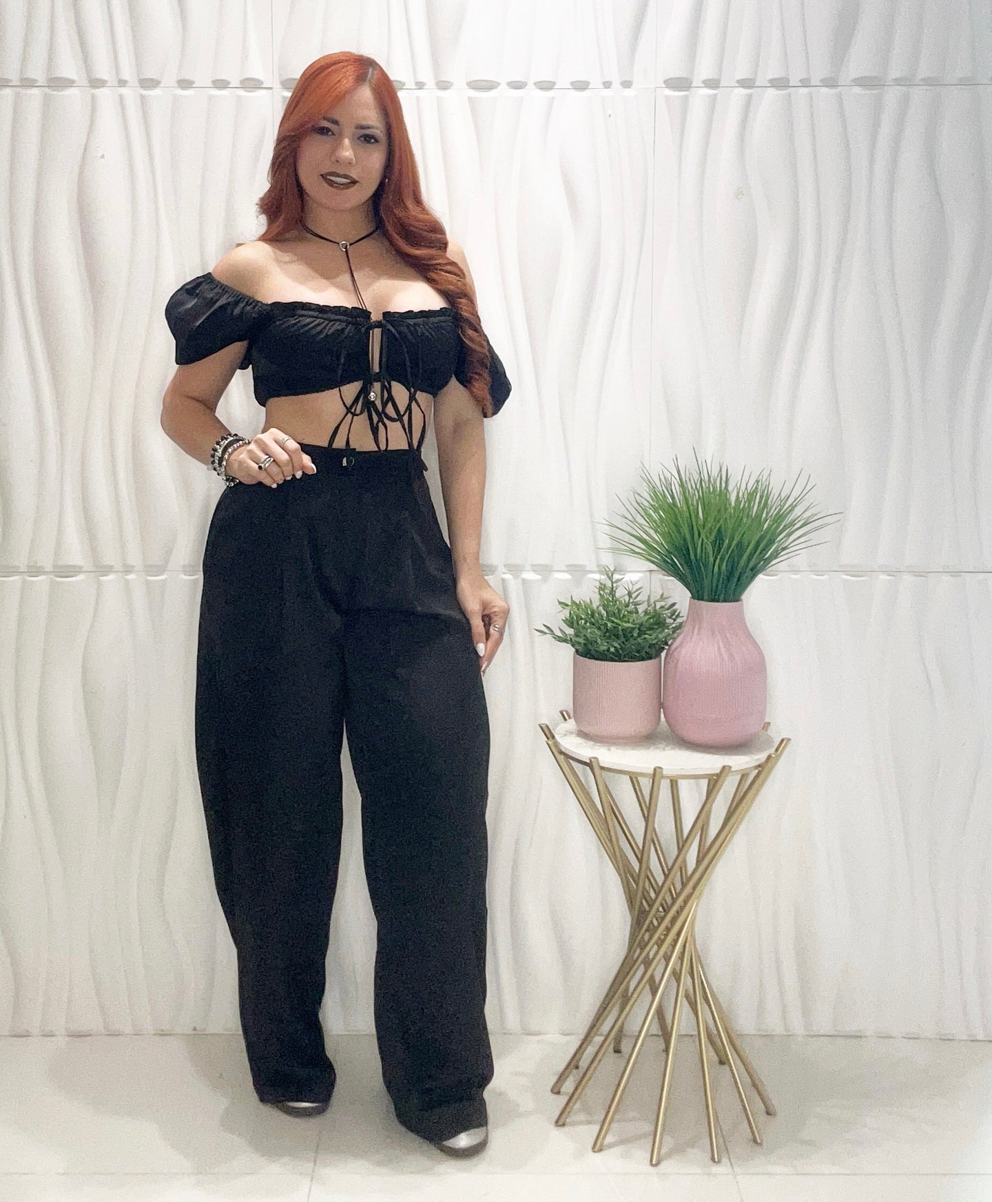 Black Off Shoulder Top & Palazzo Set