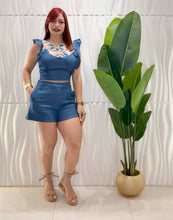 Cargar imagen en el visor de la galería, Denim Crochet Top &amp; Short Set
