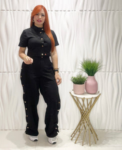 Buttons Black Top & Pants Set