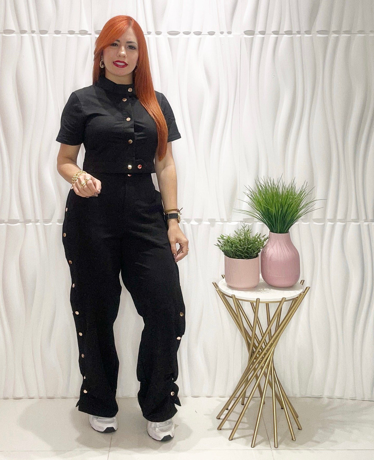 Buttons Black Top & Pants Set
