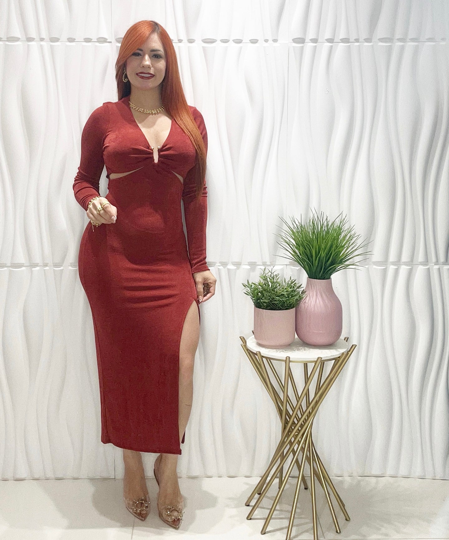 Midi Caramel Cut Out Dress