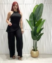 Cargar imagen en el visor de la galería, Halter Black  Asymmetric Top &amp; Palazzo Set
