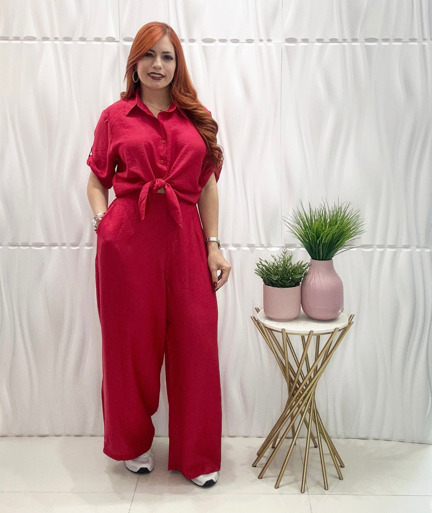 Red Button Top & Pant Set