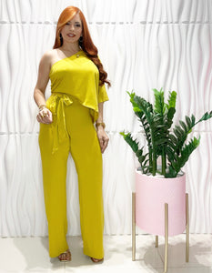 One Shoulder Mustard Jumpsuit