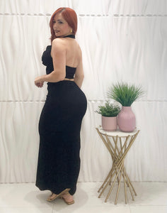 Black Halter Top & Skirt Set