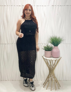 Crochet Black Top & Skirt Set