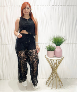 Black Lace & Denim Set