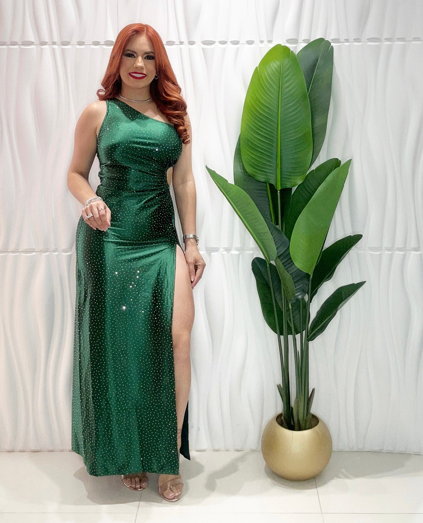 One Shoulder Green Dress