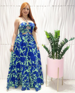 Blue and Green Floral Maxi Dress